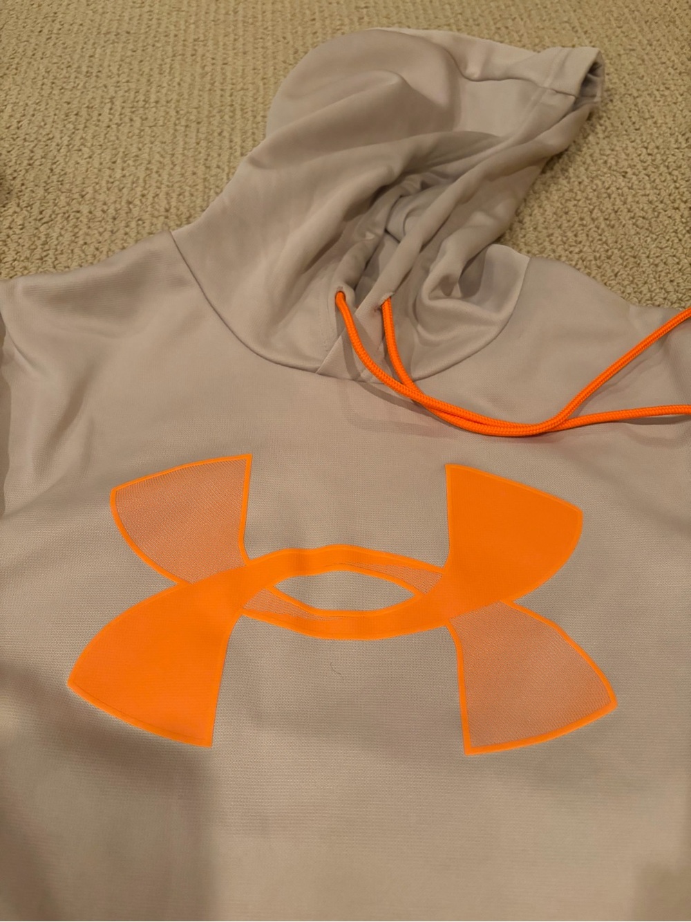 Under Armour Beige Hoodie with Bright Orange Logo size small